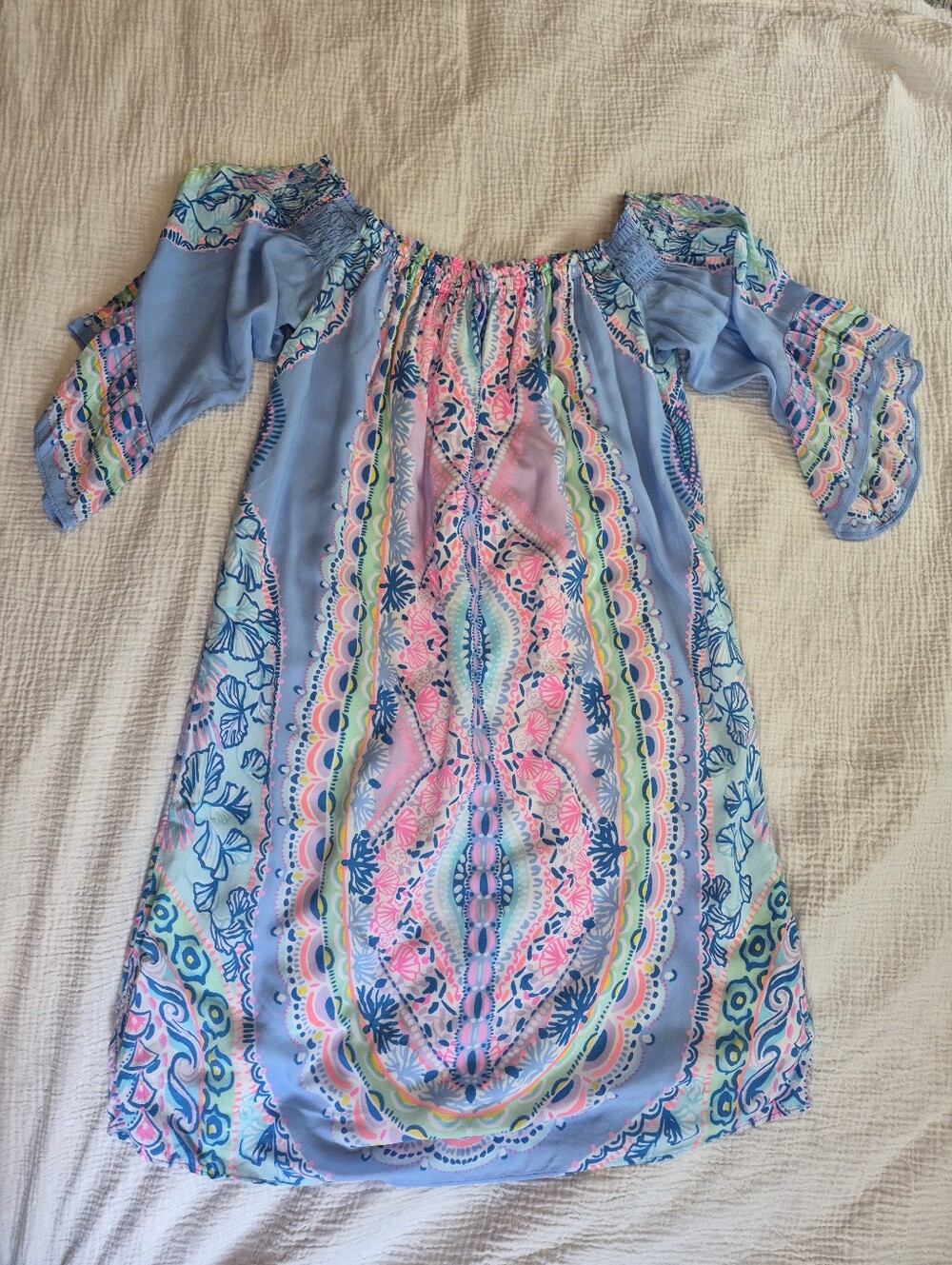 Lilly Pulitzer Fawna Off-The-Shoulder Dress In  Seaside Shindig, Size XS, EUC